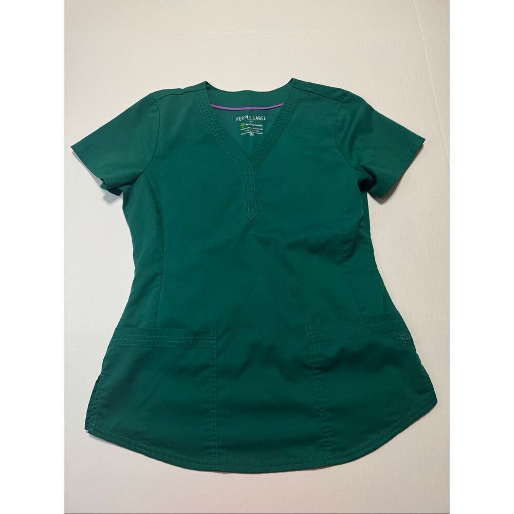 Purple Label by Healing Hands Green Jane Stretch Scrub Top Size X-Small